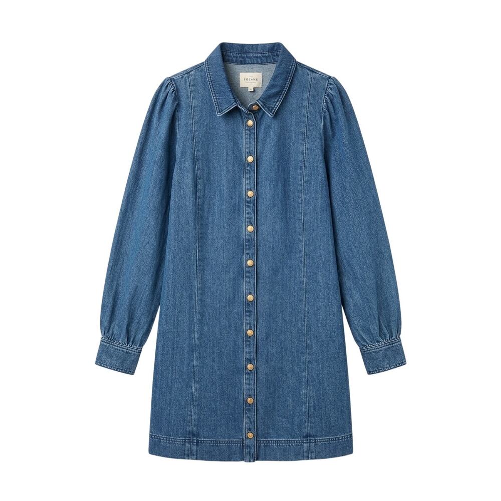 Sezane Denim Long Sleeve Mini Dress Size XL
